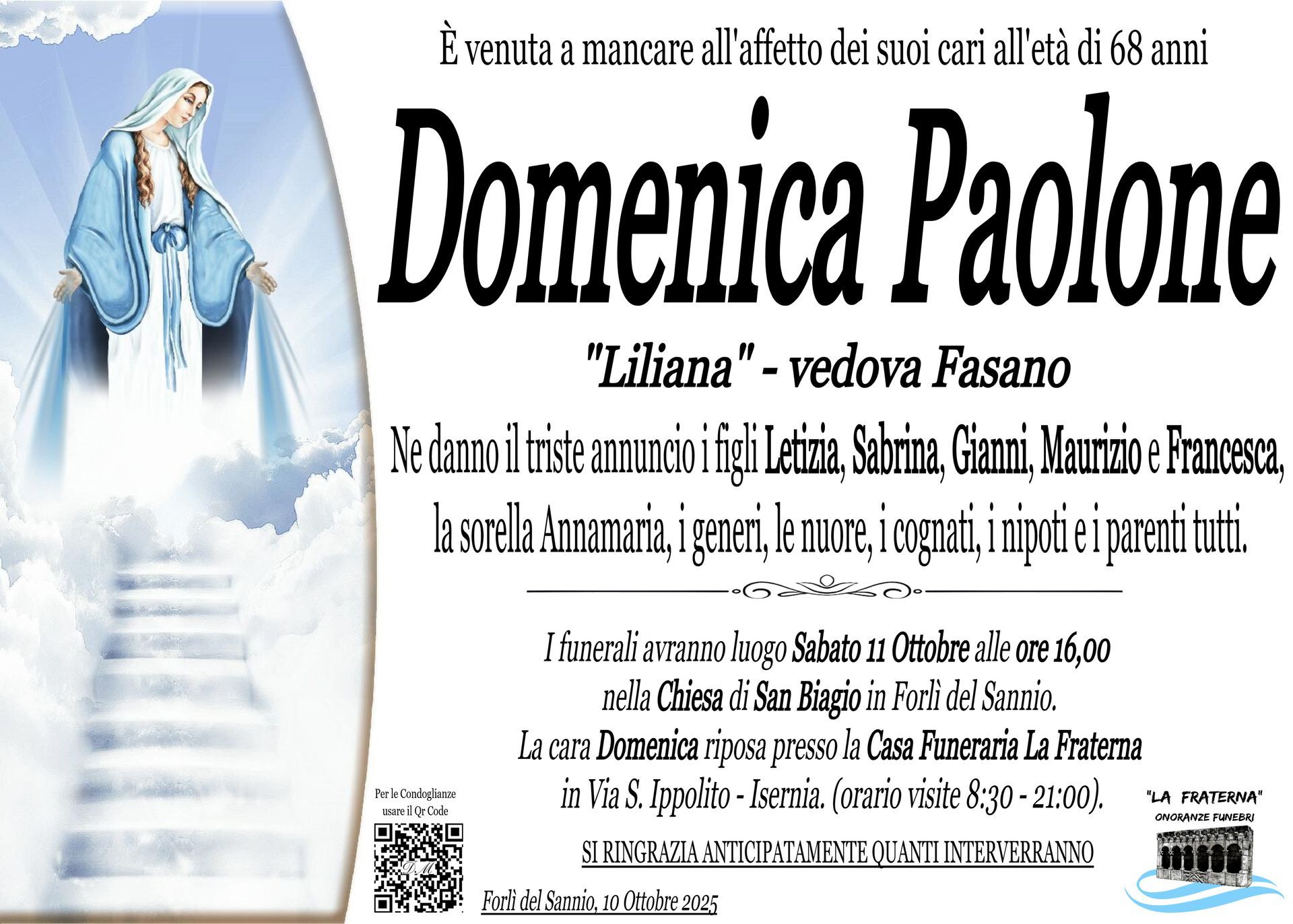 necrologio Domenica Paolone