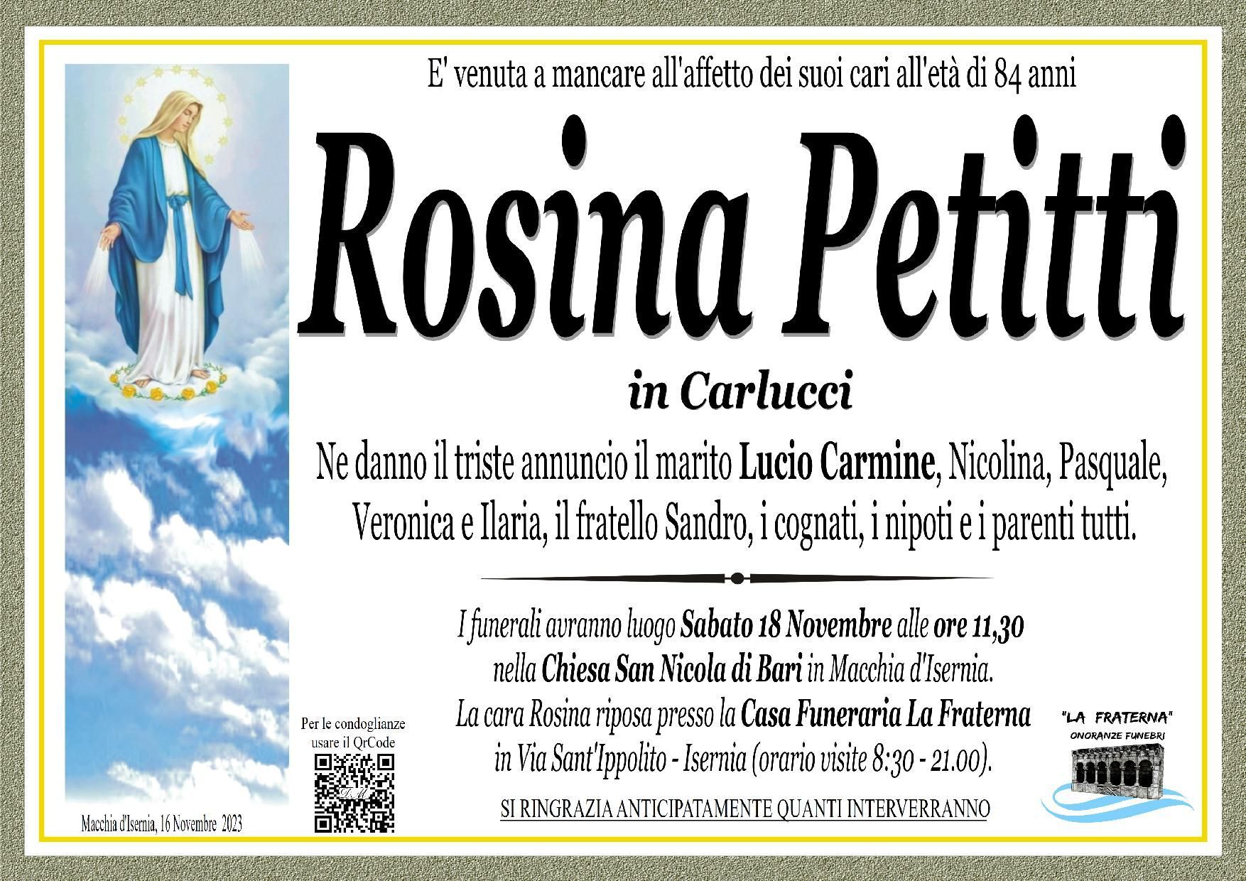 necrologio Rosina Petitti
