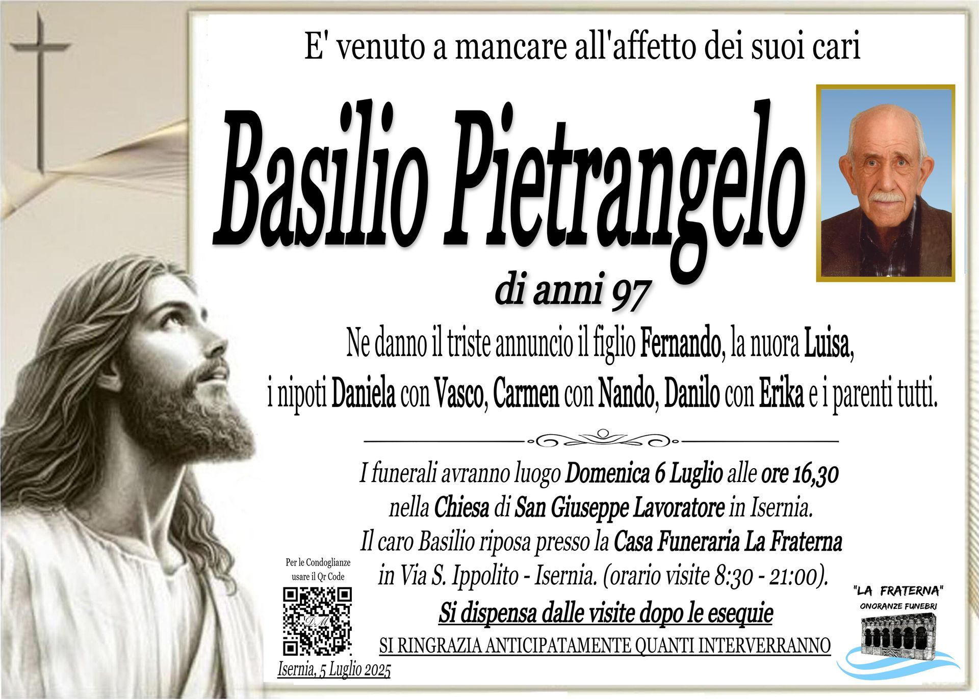 necrologio Basilio Pietrangelo