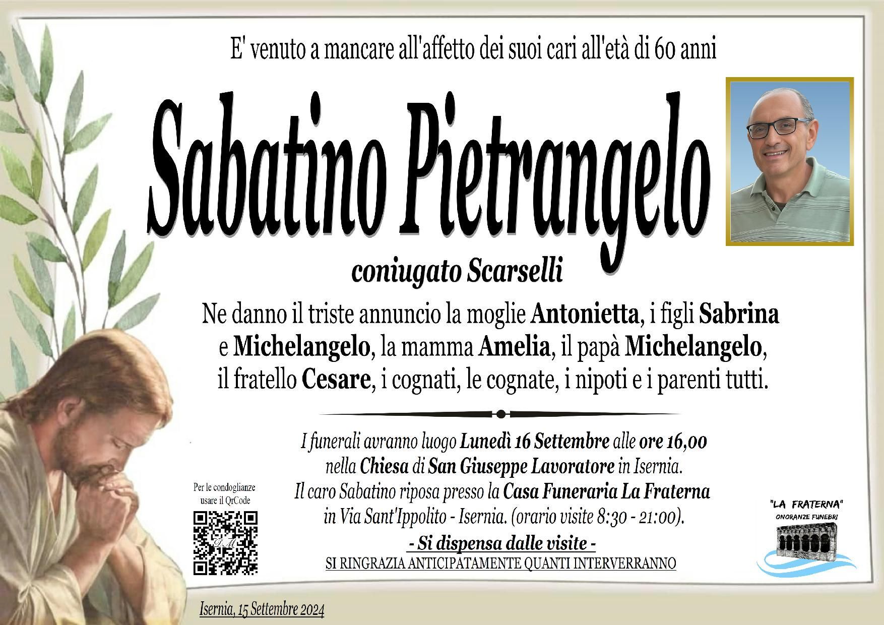 necrologio Sabatino Pietrangelo