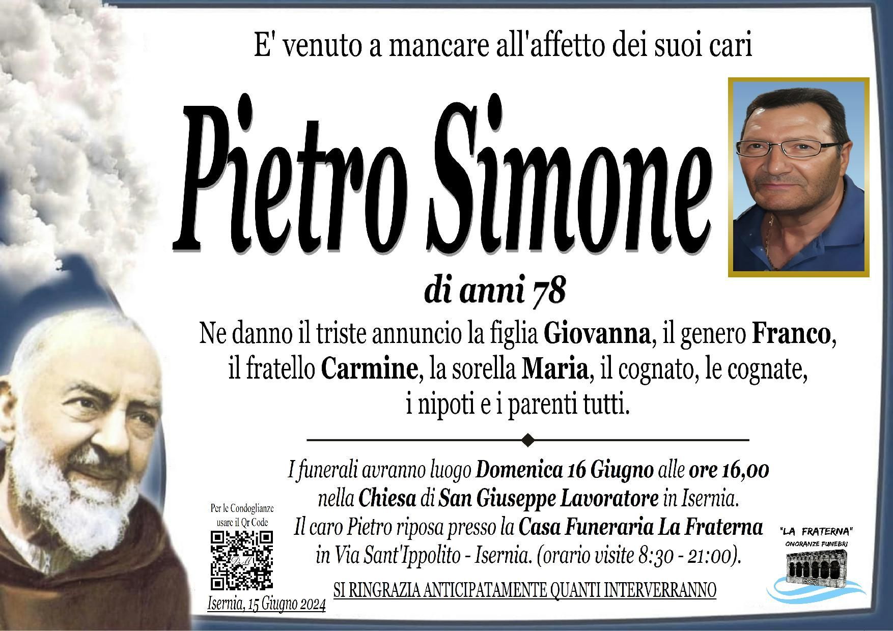 necrologio Pietro Simone