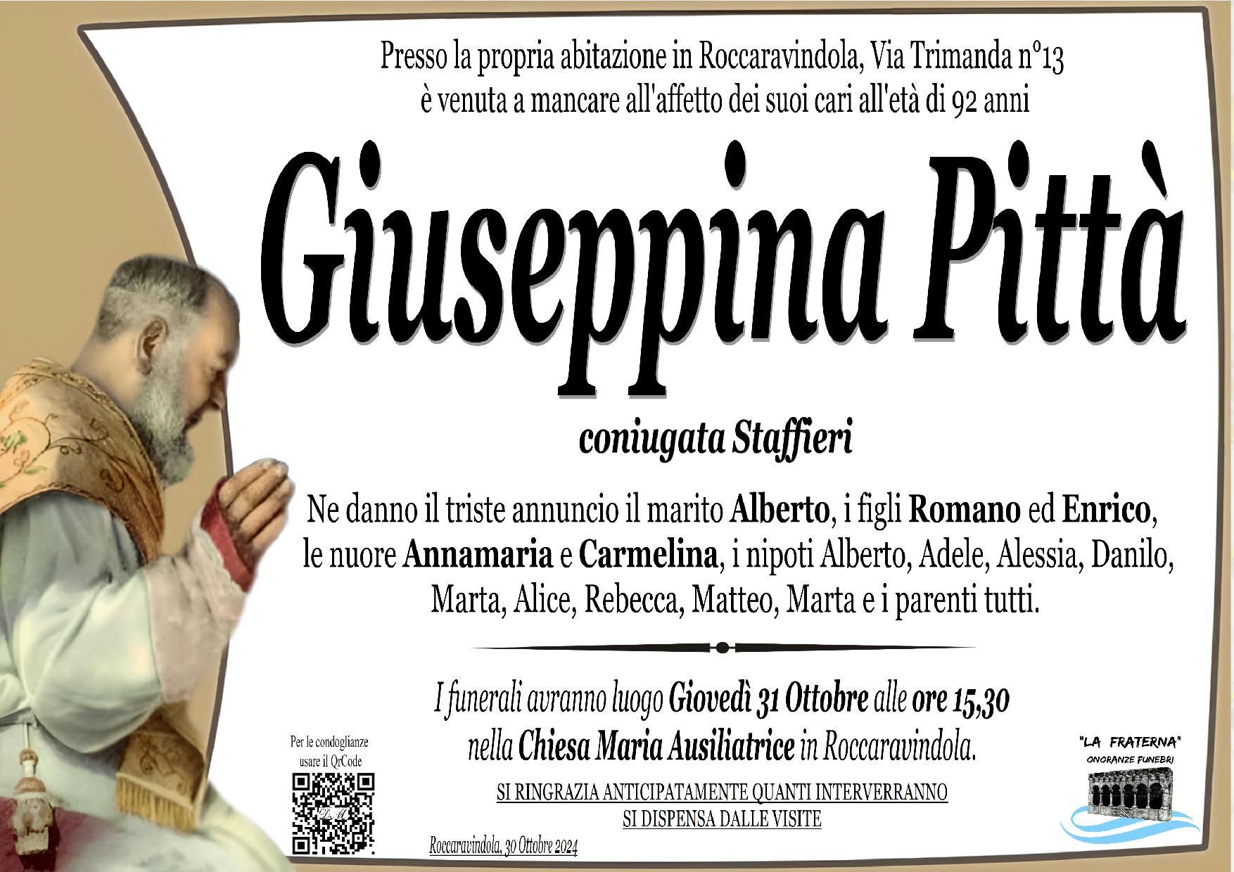 necrologio Giuseppina Pittà