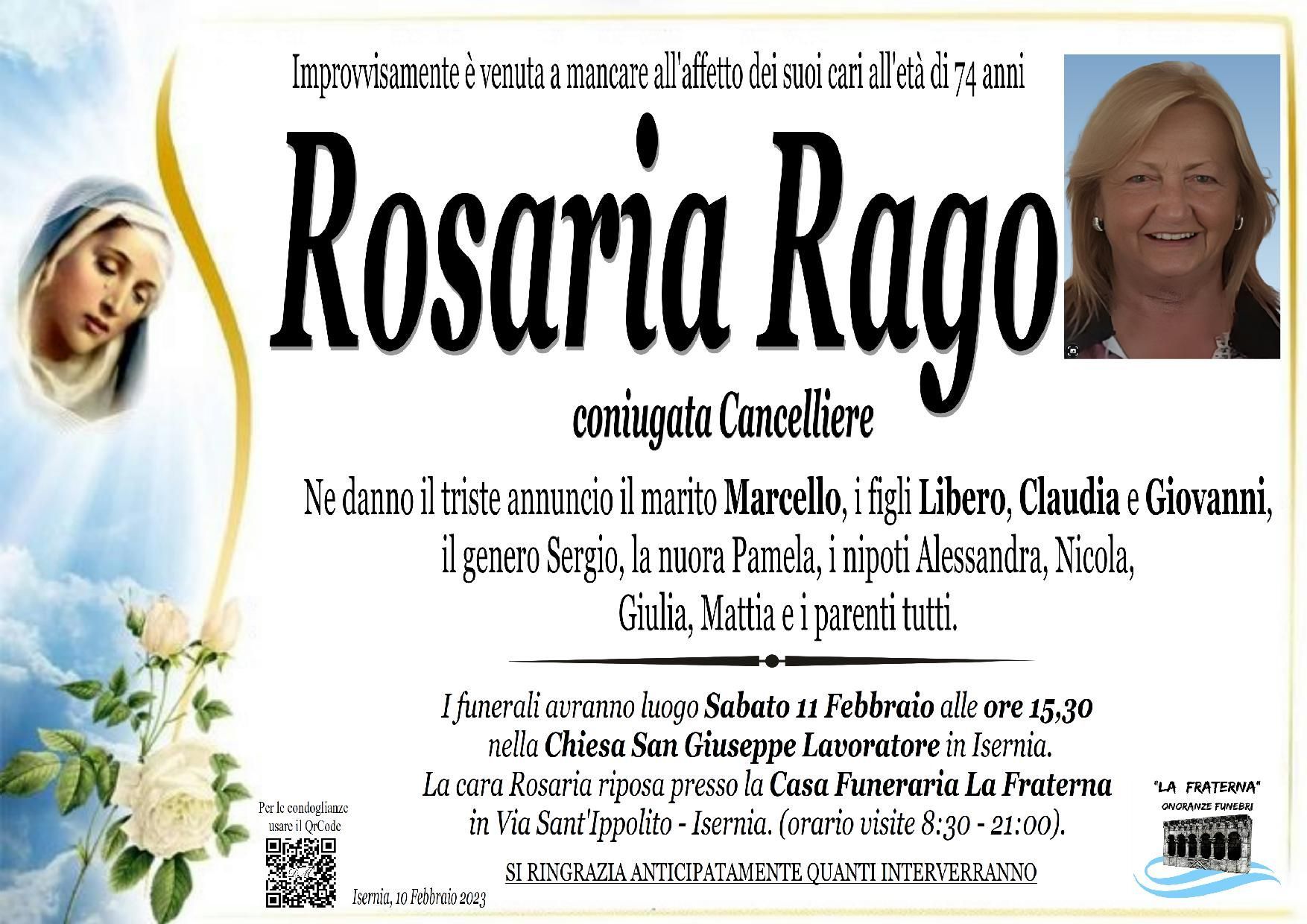 necrologio Rosaria Rago