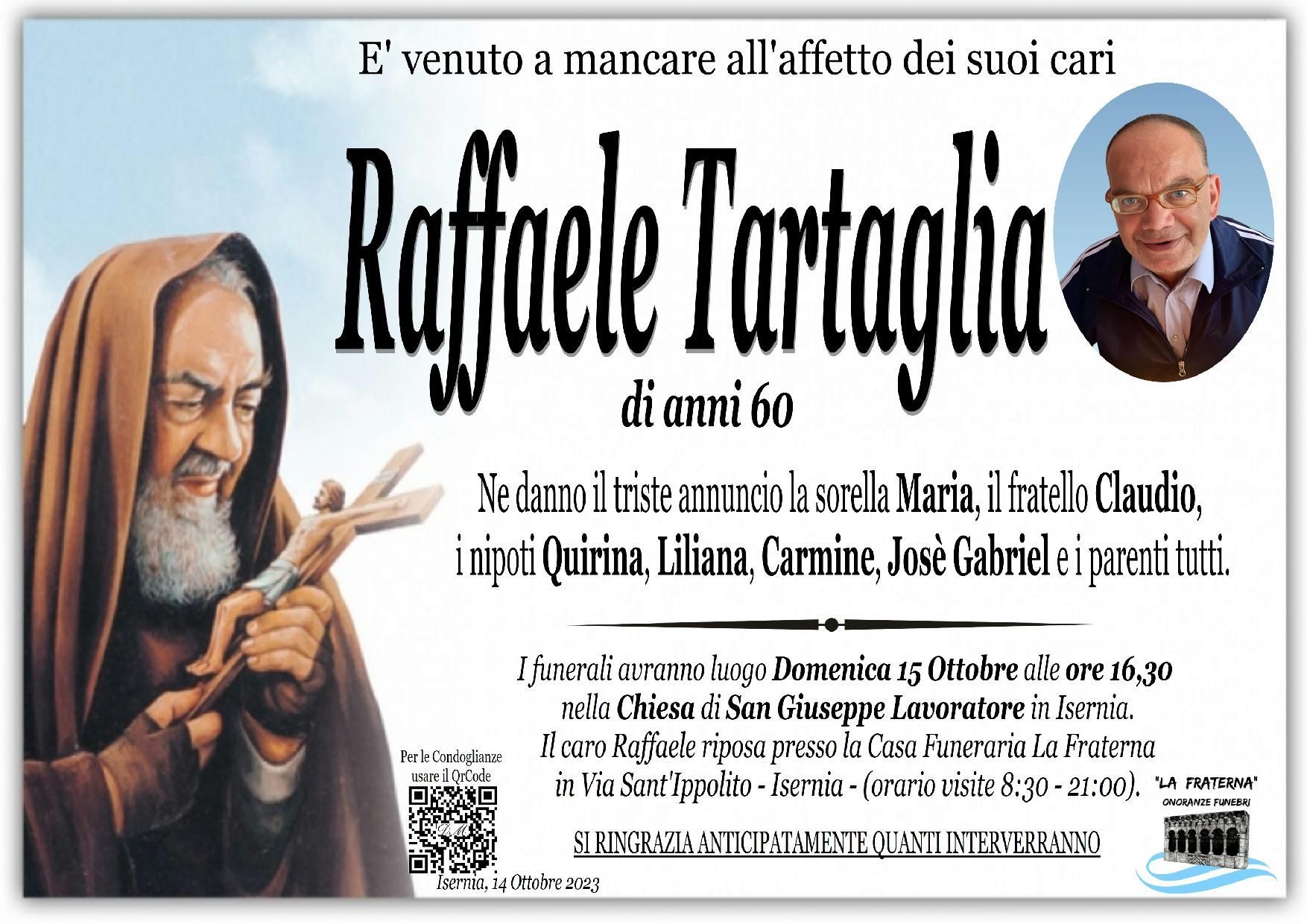 necrologio Raffaele Tartaglia