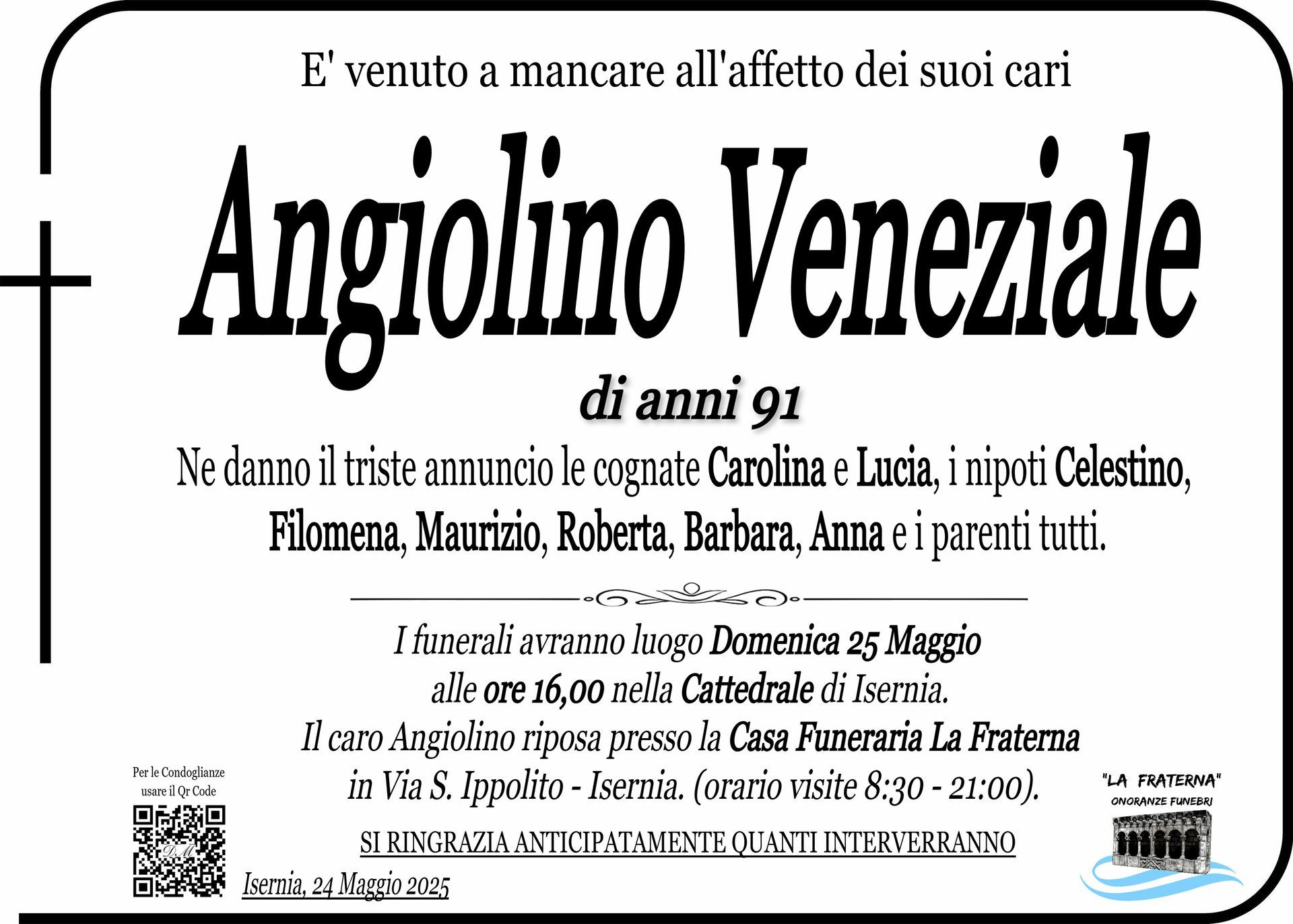 necrologio Angiolino Veneziale