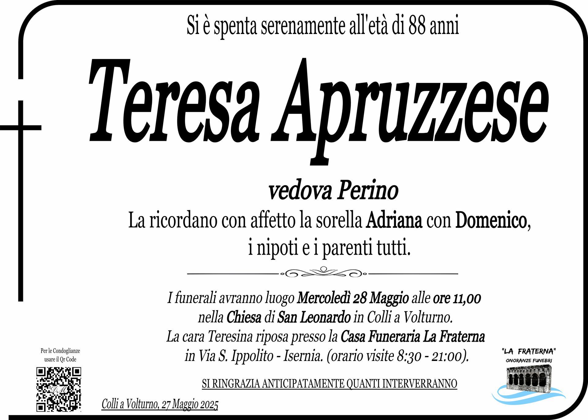 necrologio Teresina Apruzzese