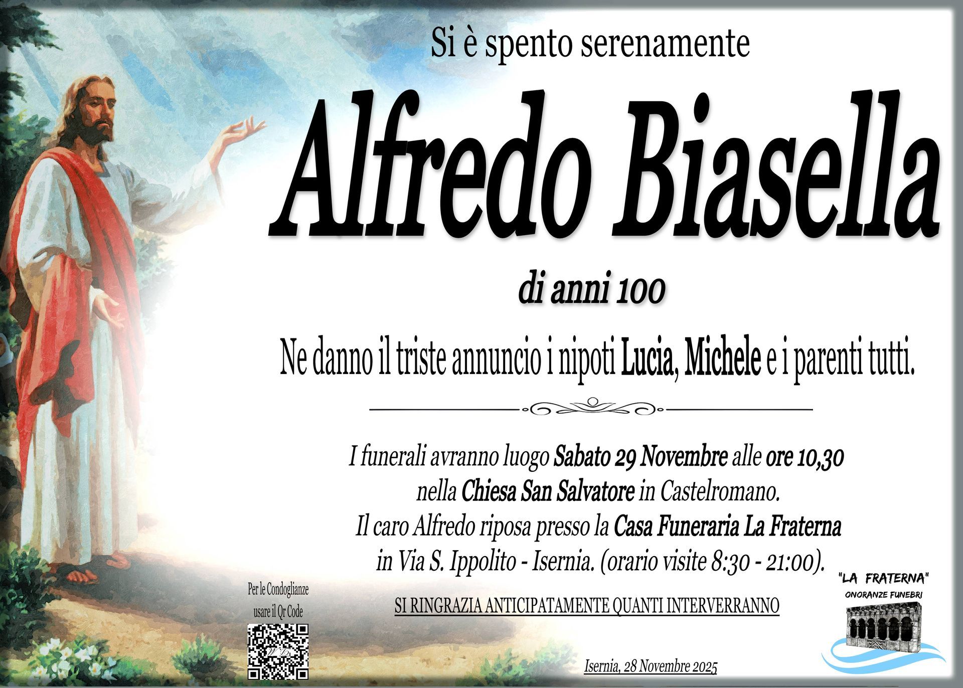 necrologio Alfredo Biasella