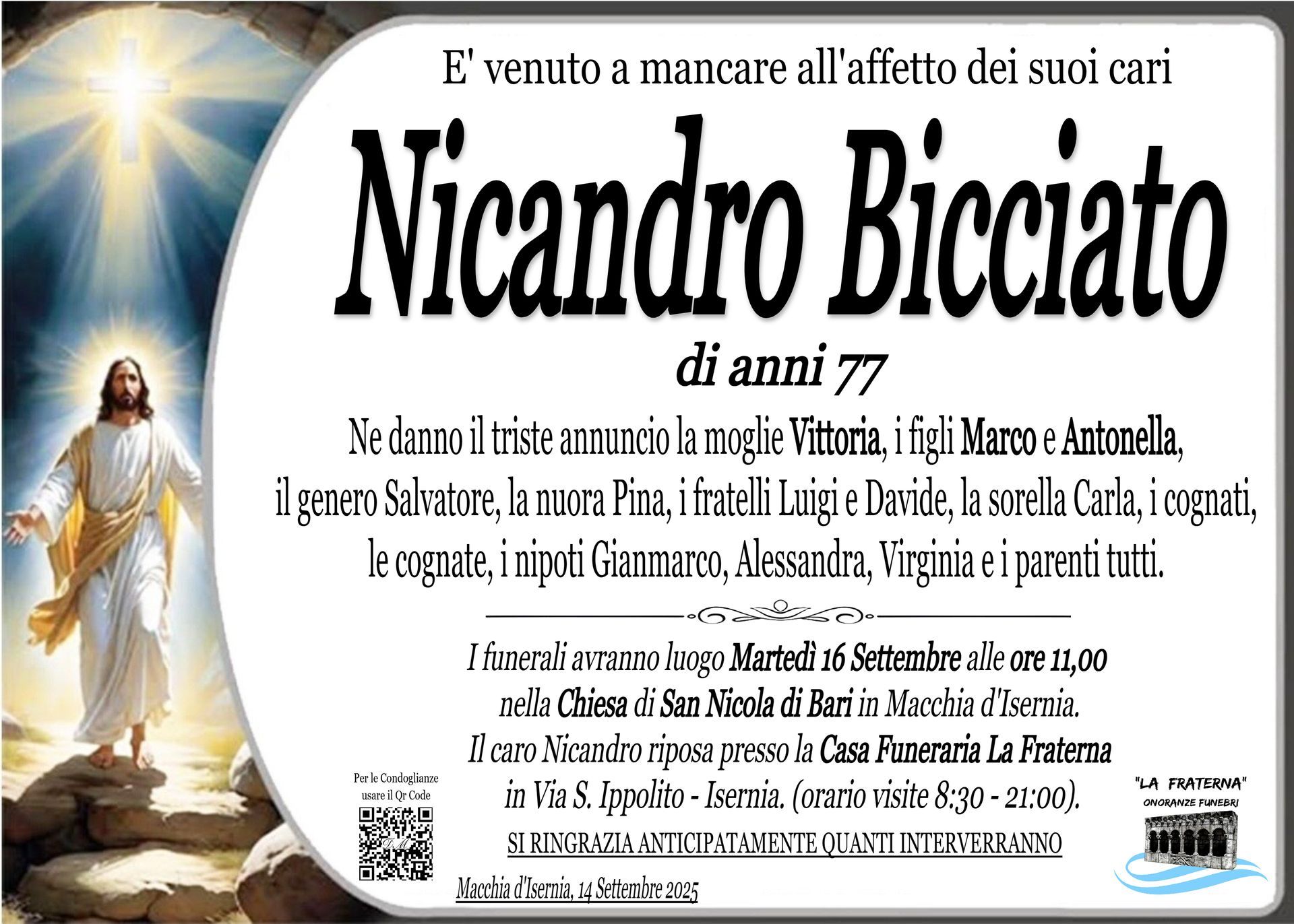 necrologio Nicandro Bicciato