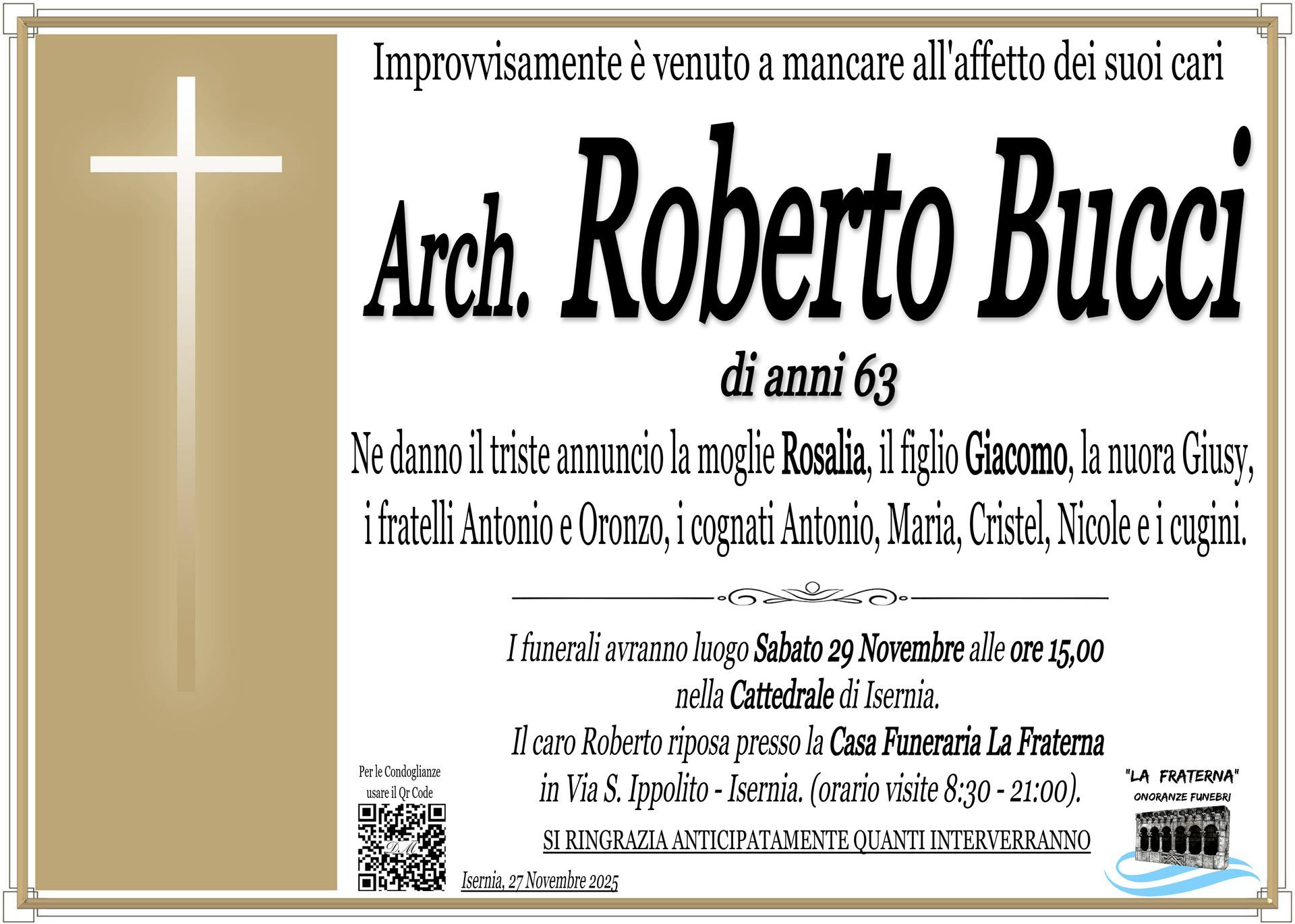 necrologio Roberto Bucci