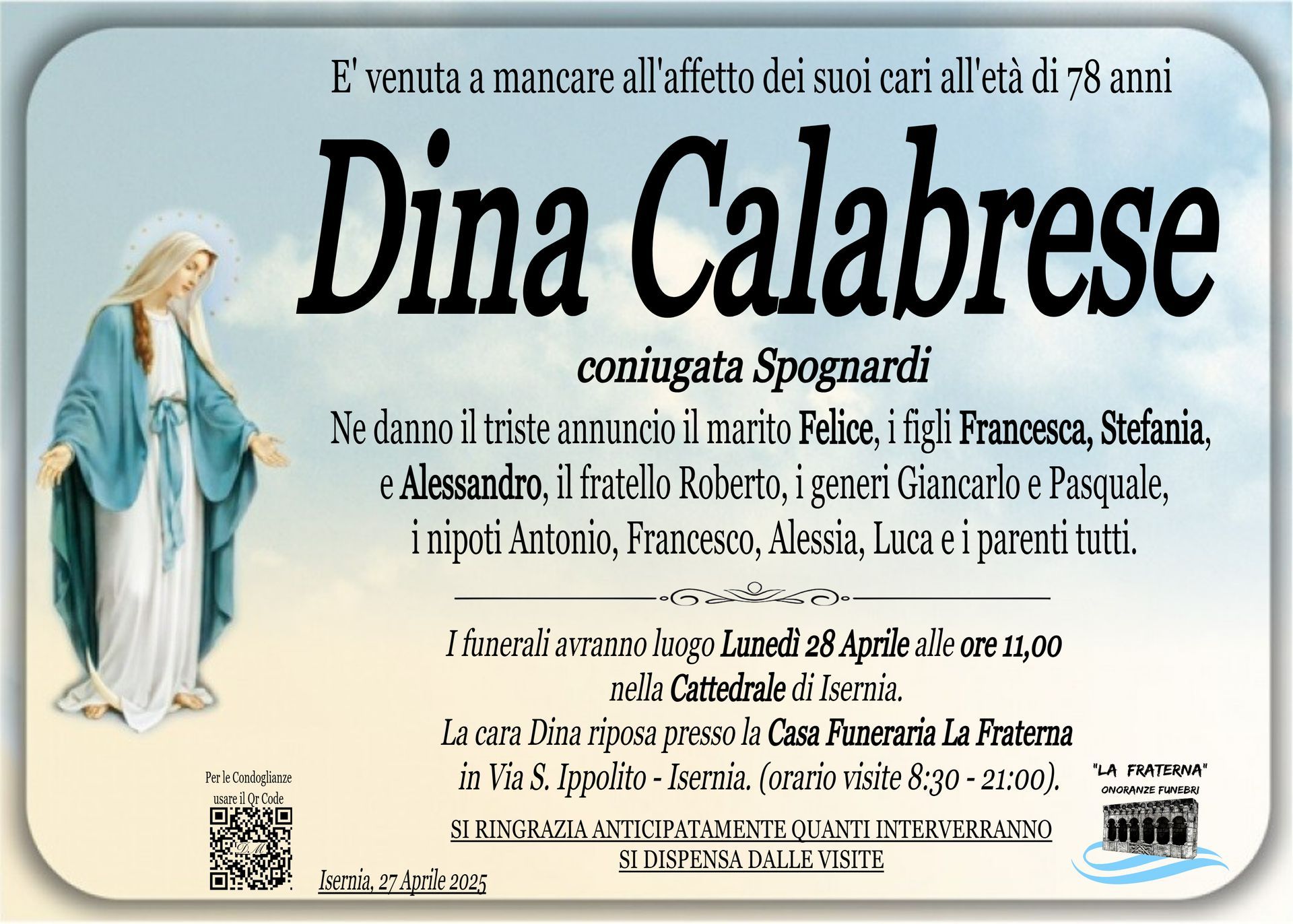 necrologio Dina Calabrese