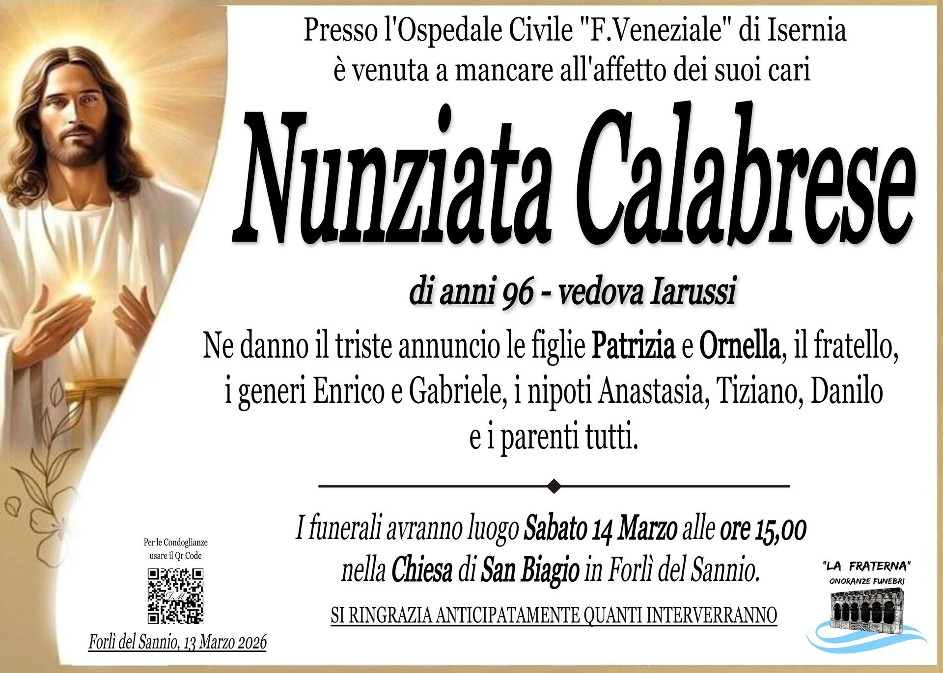 necrologio Nunziata Calabrese