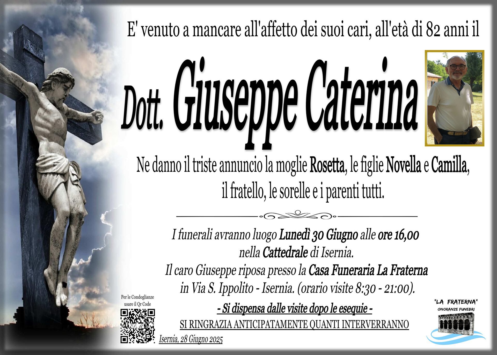 necrologio Dott. Giuseppe Caterina