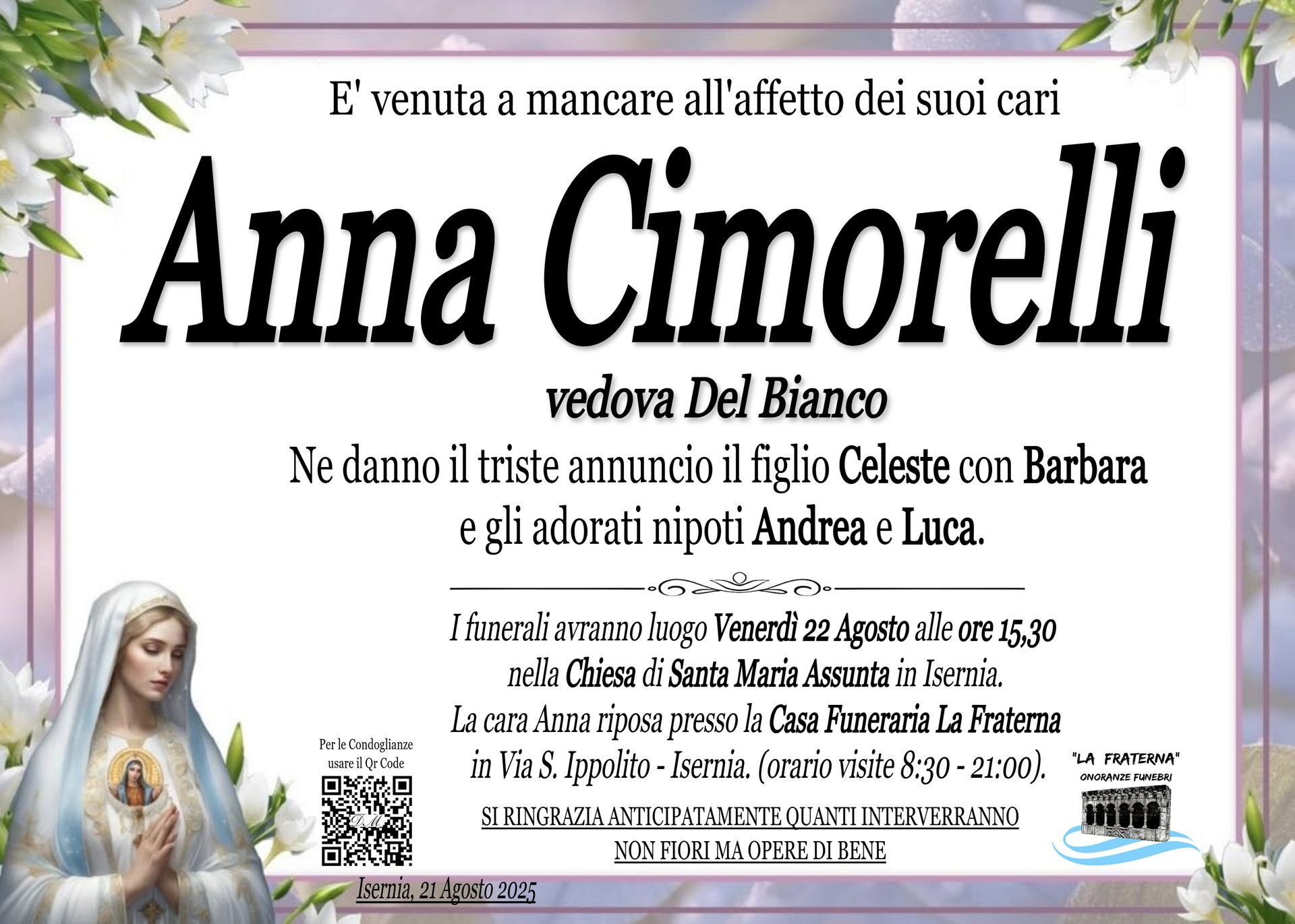 necrologio Anna Cimorelli