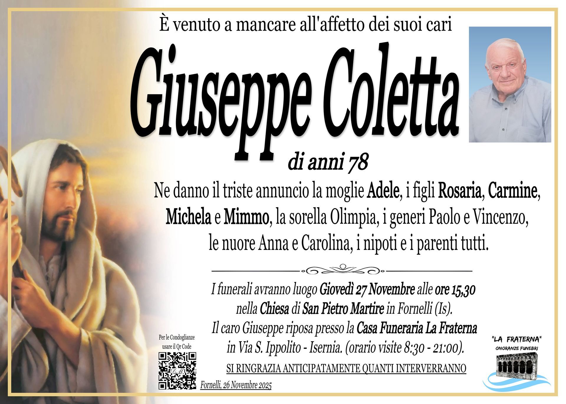 necrologio Giuseppe Coletta