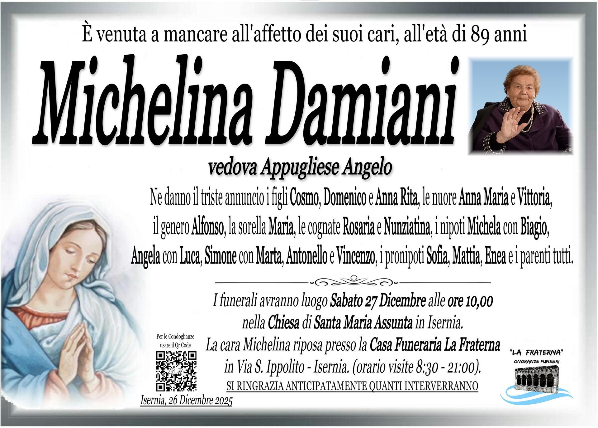 necrologio Michelina Damiani