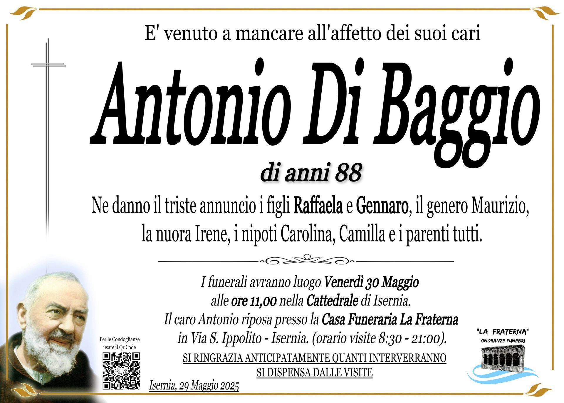 necrologio Antonio Di Baggio