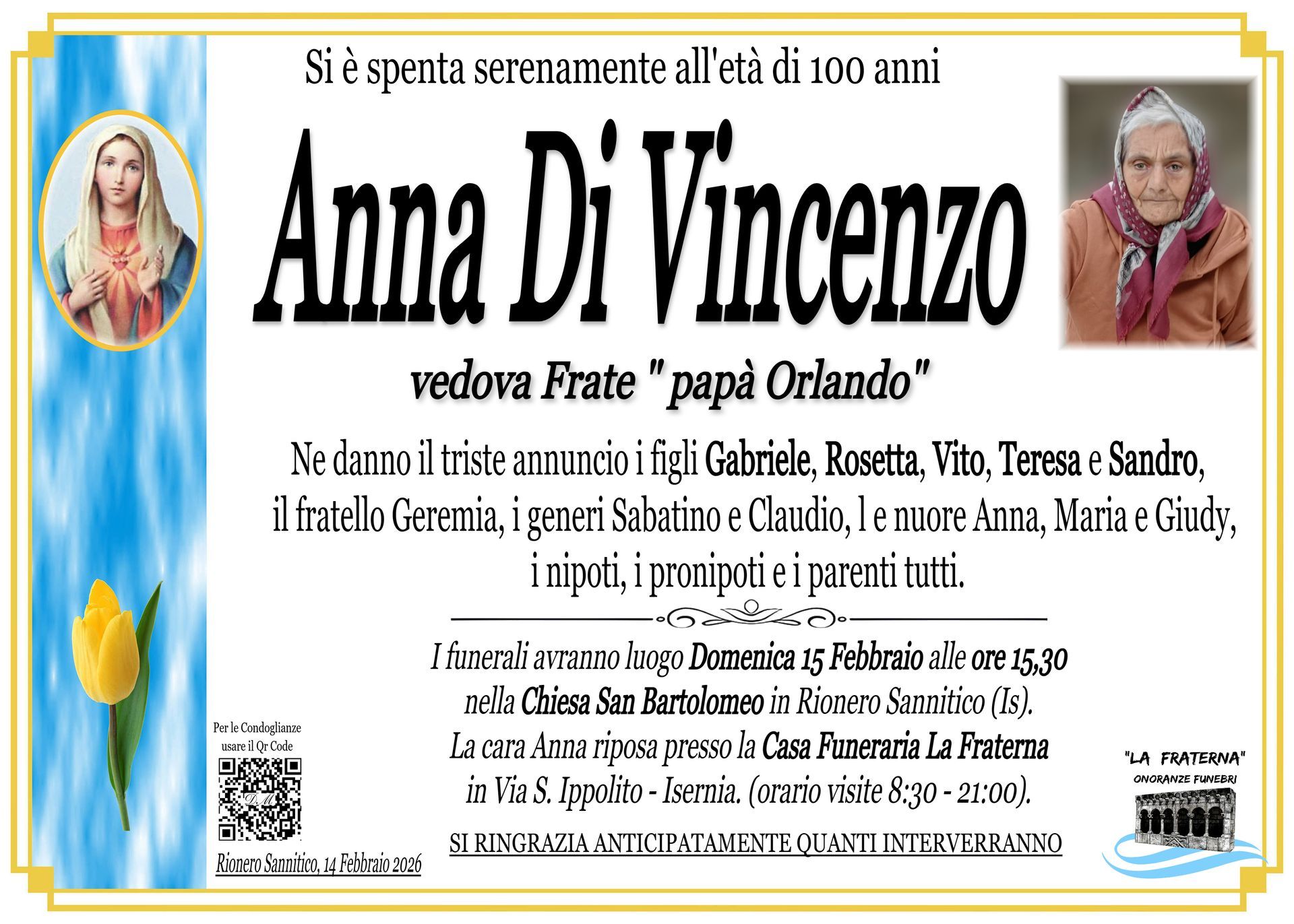 necrologio Anna Di Vincenzo