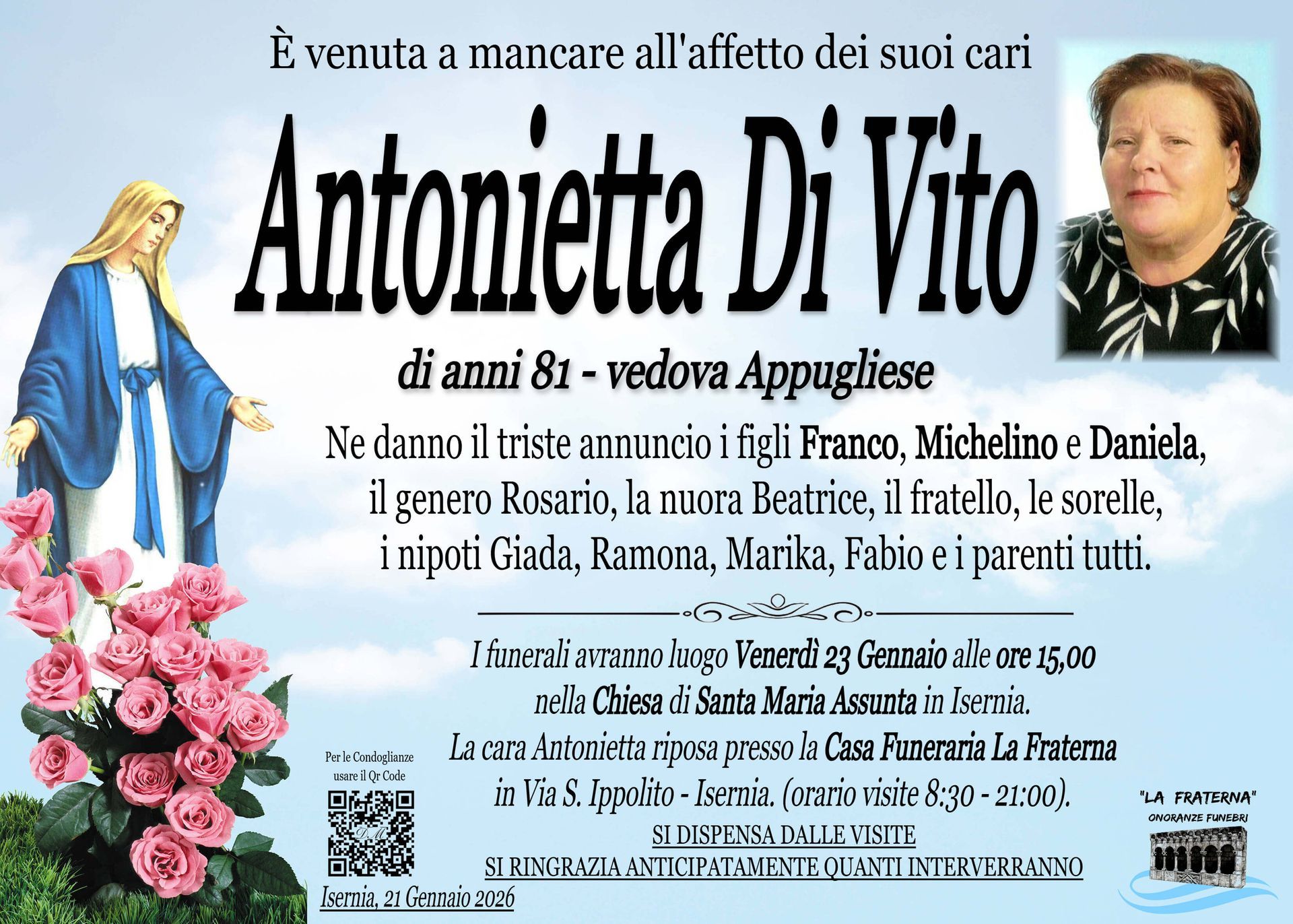 necrologio Antonietta Di Vito