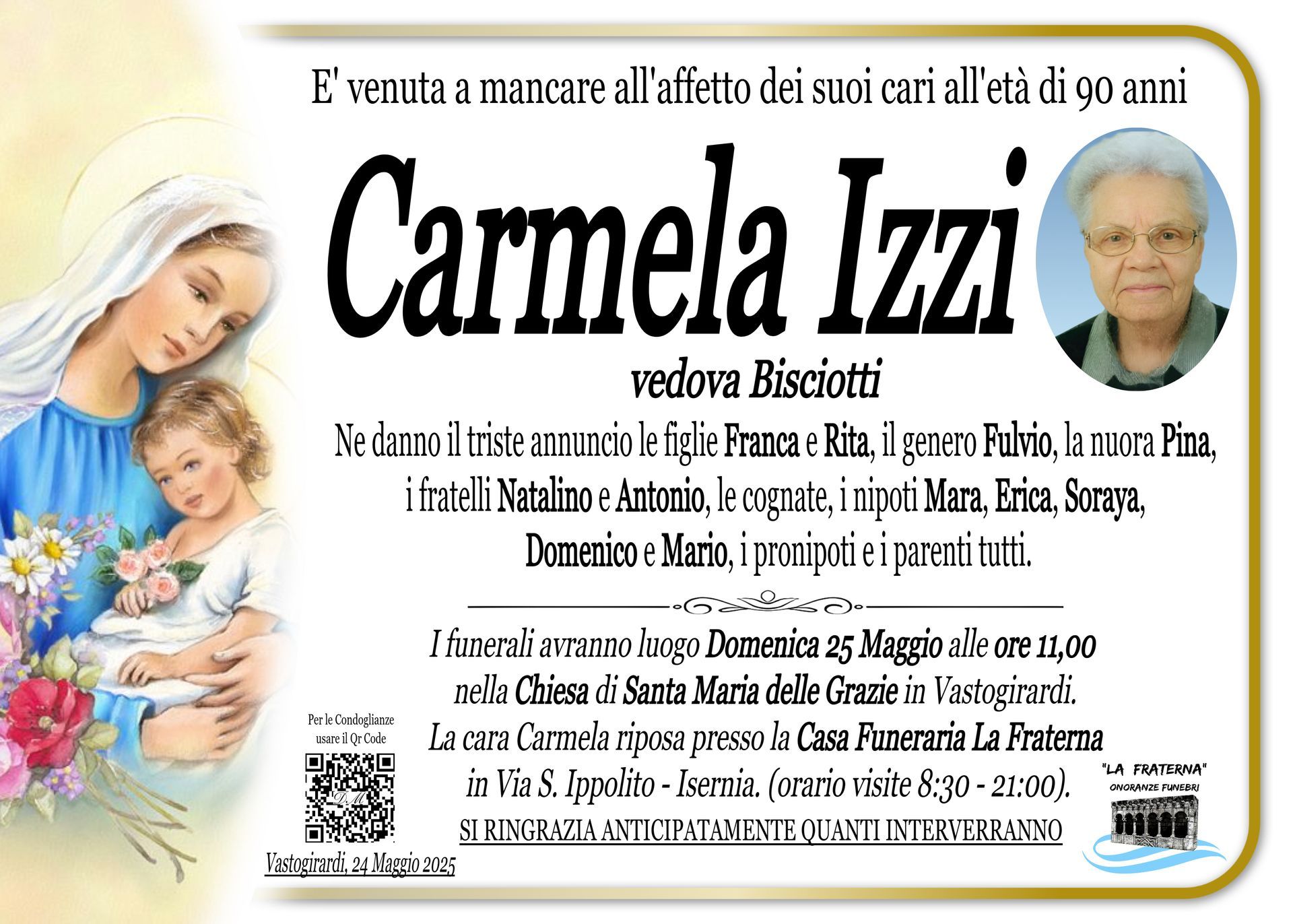 necrologio Carmela Izzi