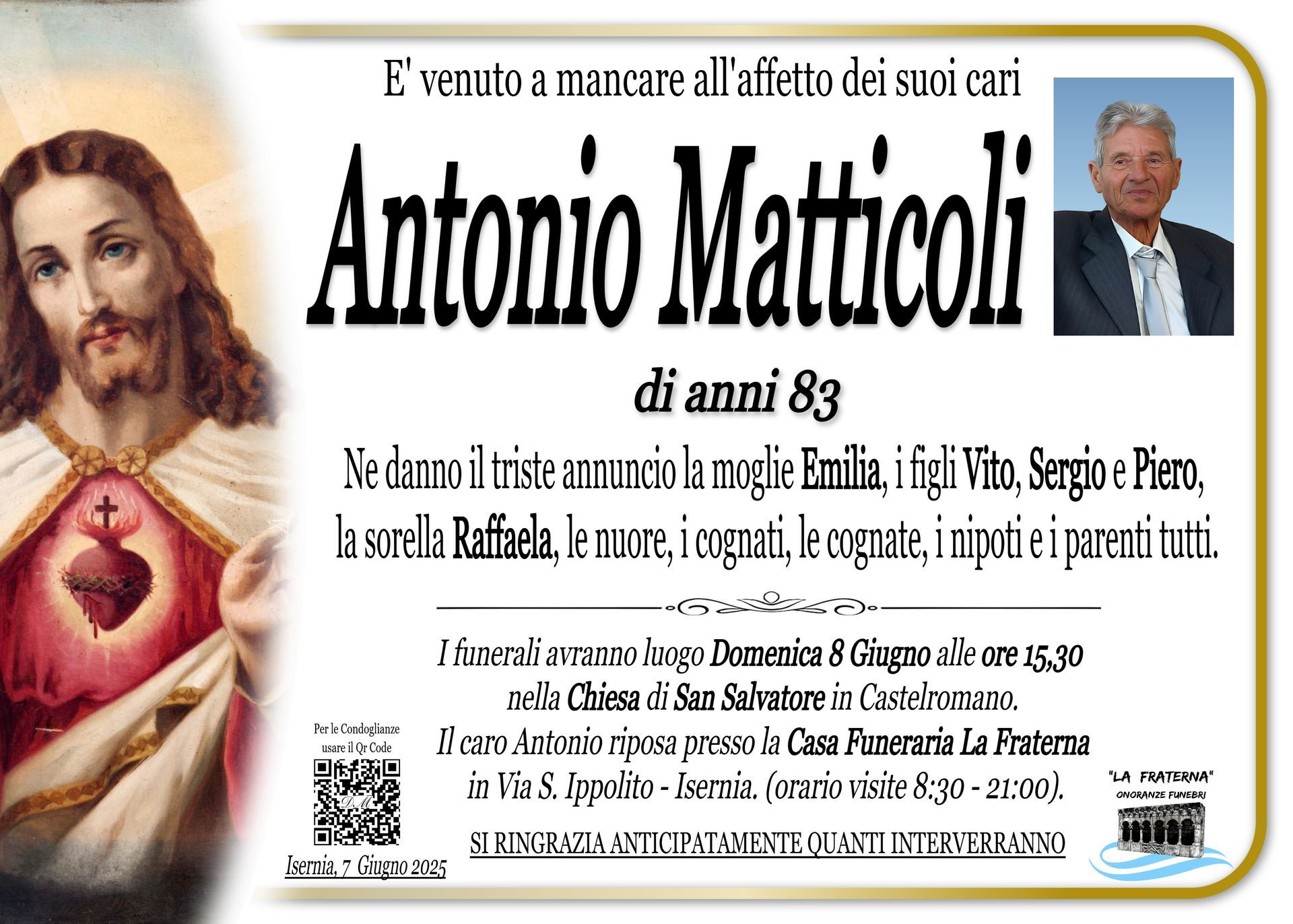 necrologio Antonio Matticoli