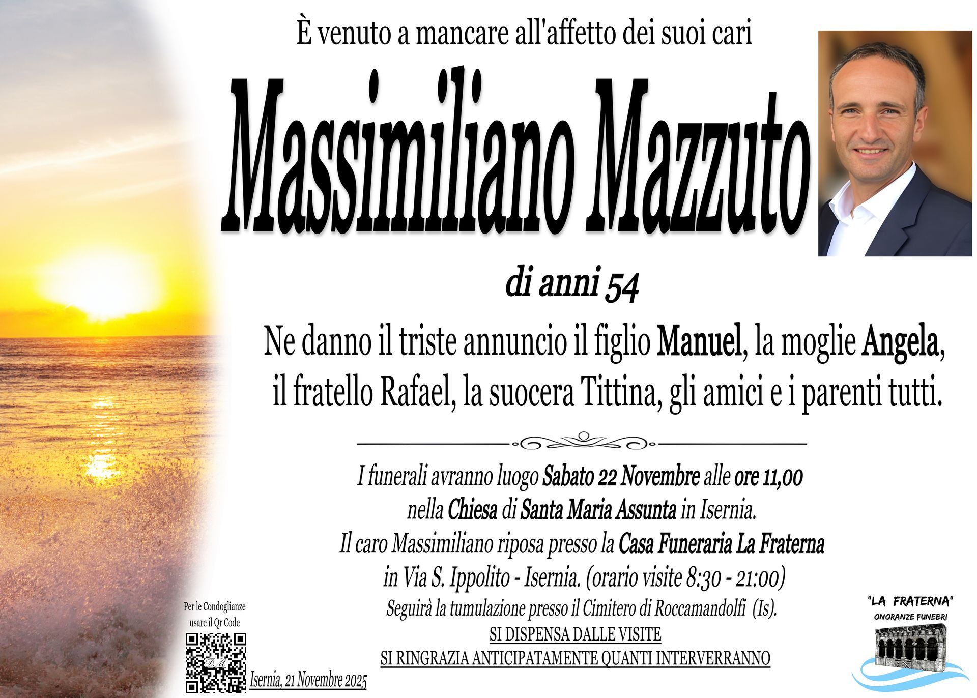 necrologio Massimiliano Mazzuto