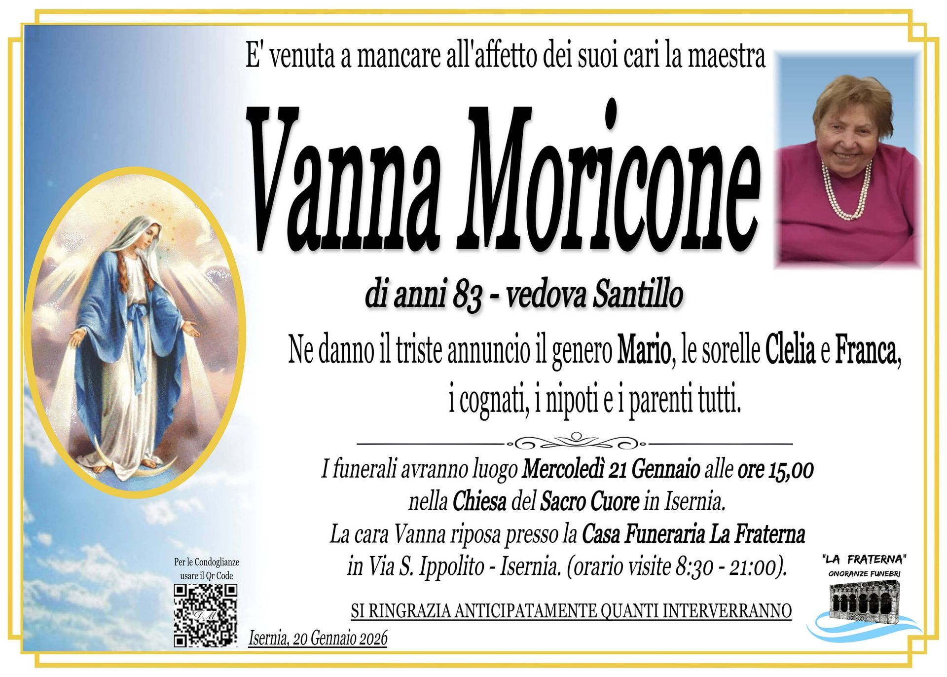 necrologio Giovanna Moricone