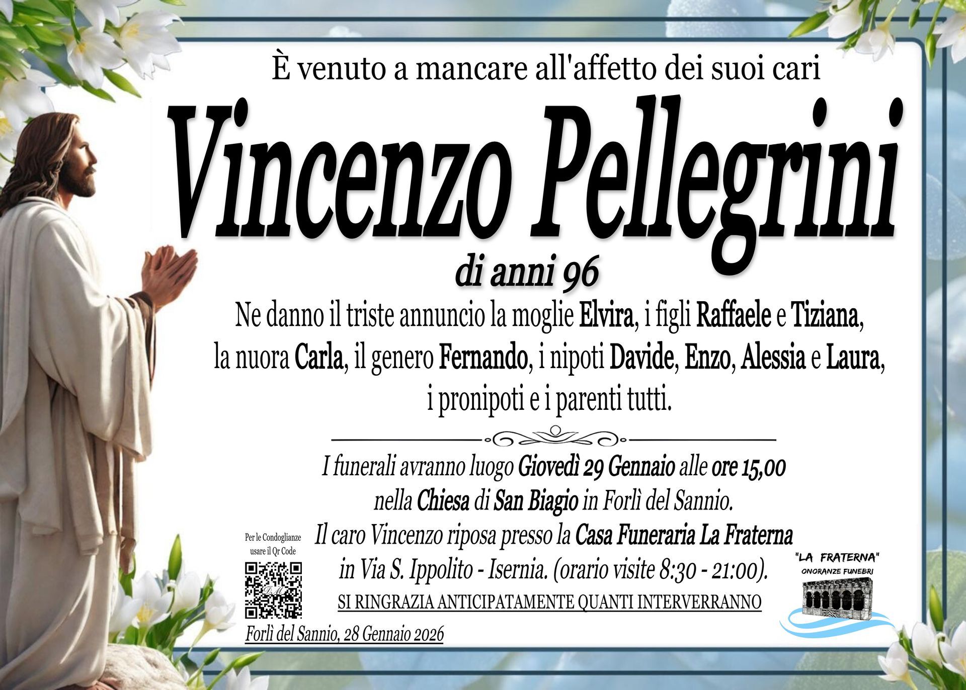 necrologio Vincenzo Pellegrini