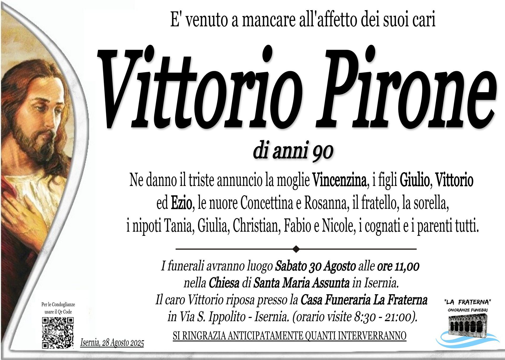 necrologio Vittorio Pirone