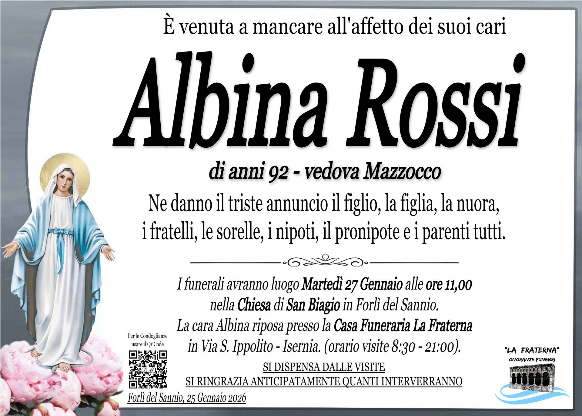 necrologio Albina Rossi