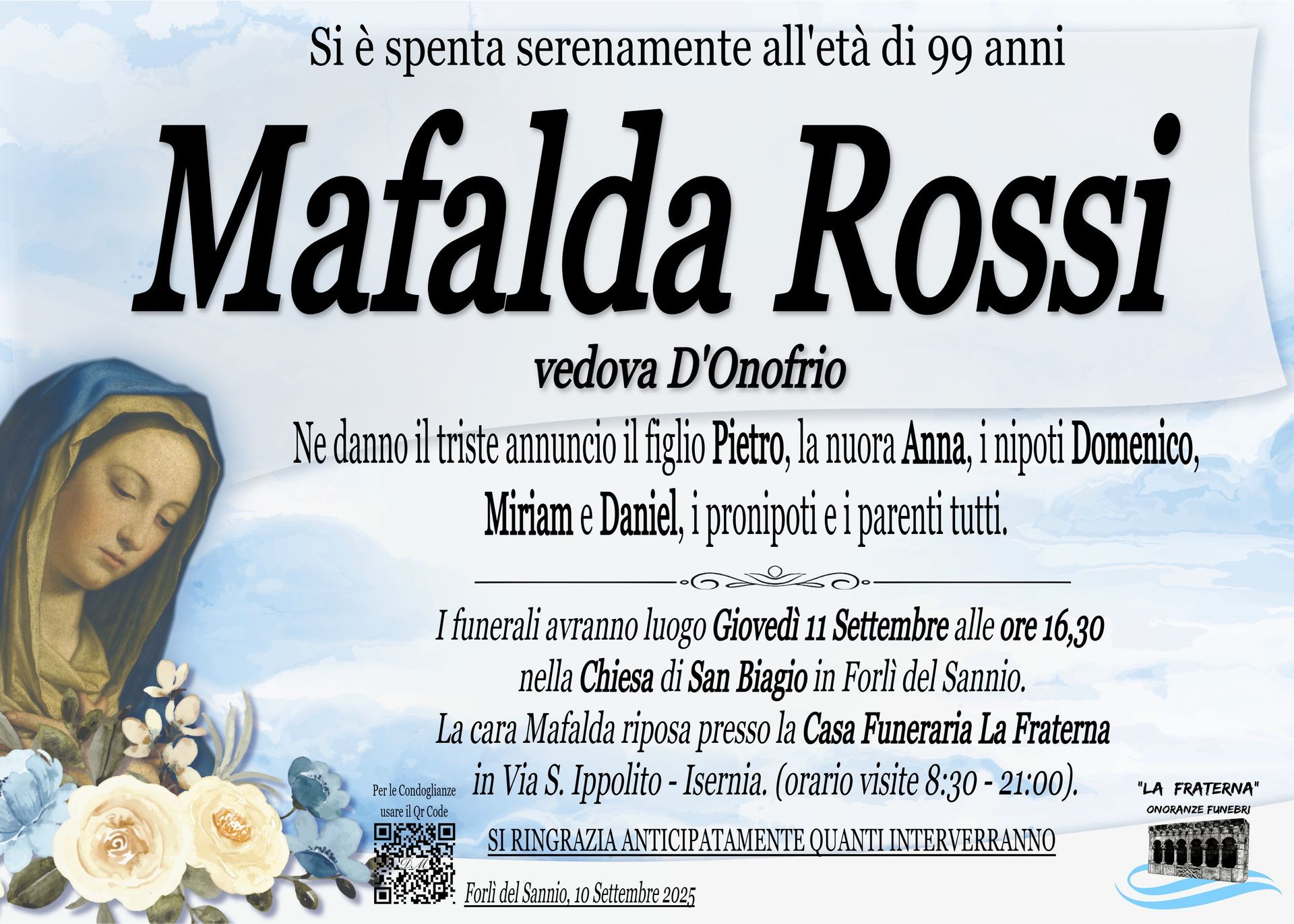 necrologio Mafalda Rossi