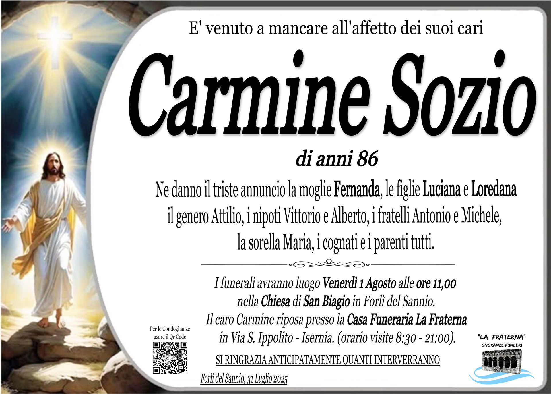 necrologio Carmine Sozio