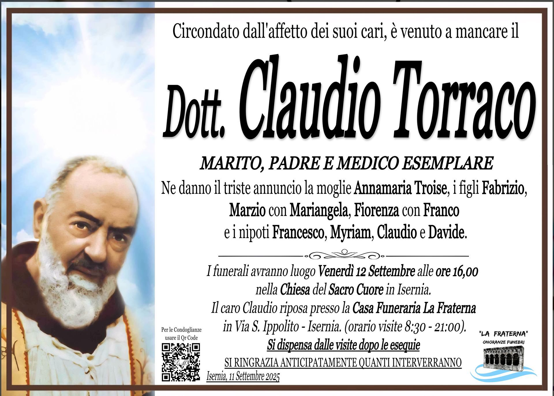 necrologio Dott. Claudio Torraco