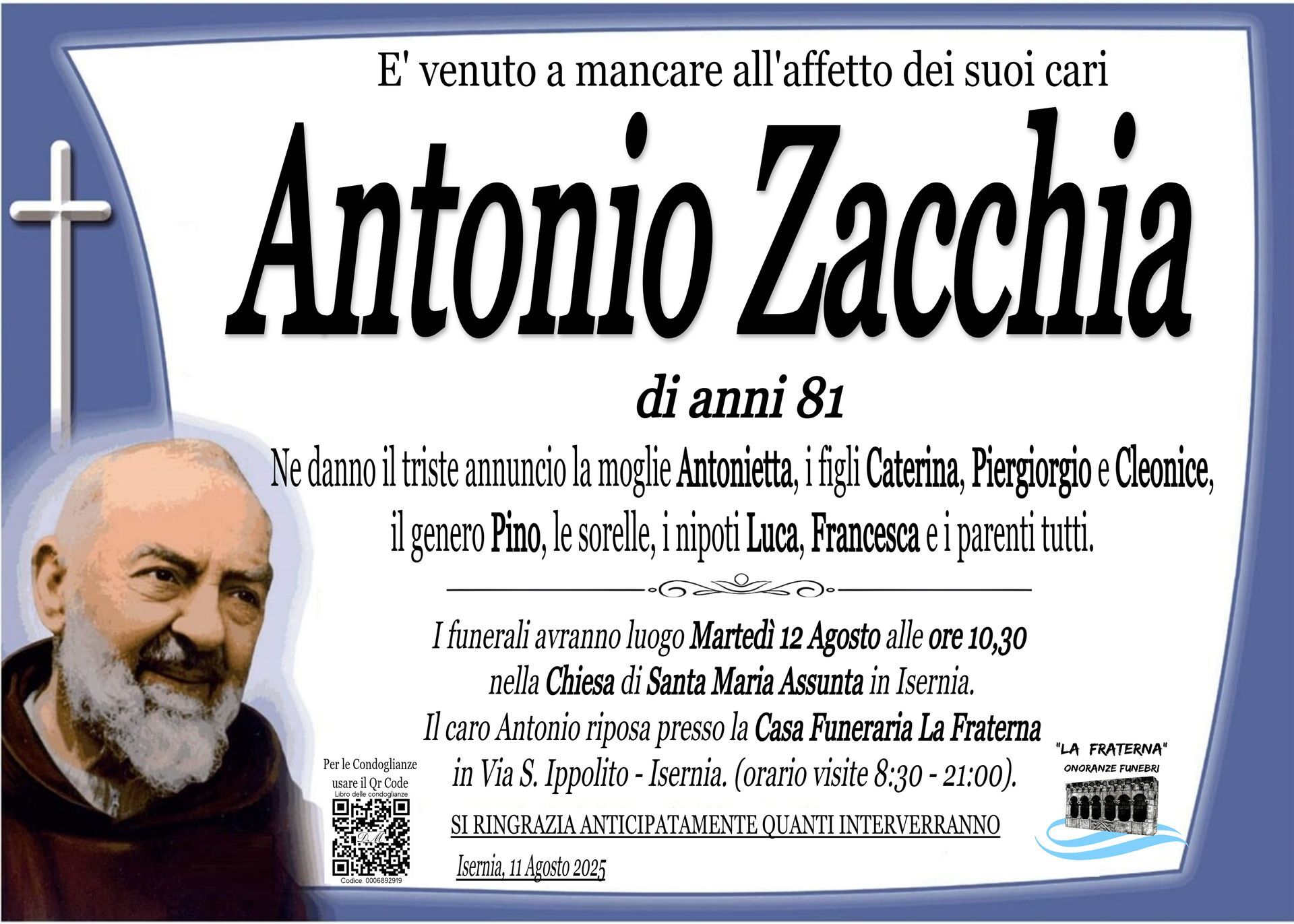 necrologio Antonio Zacchia