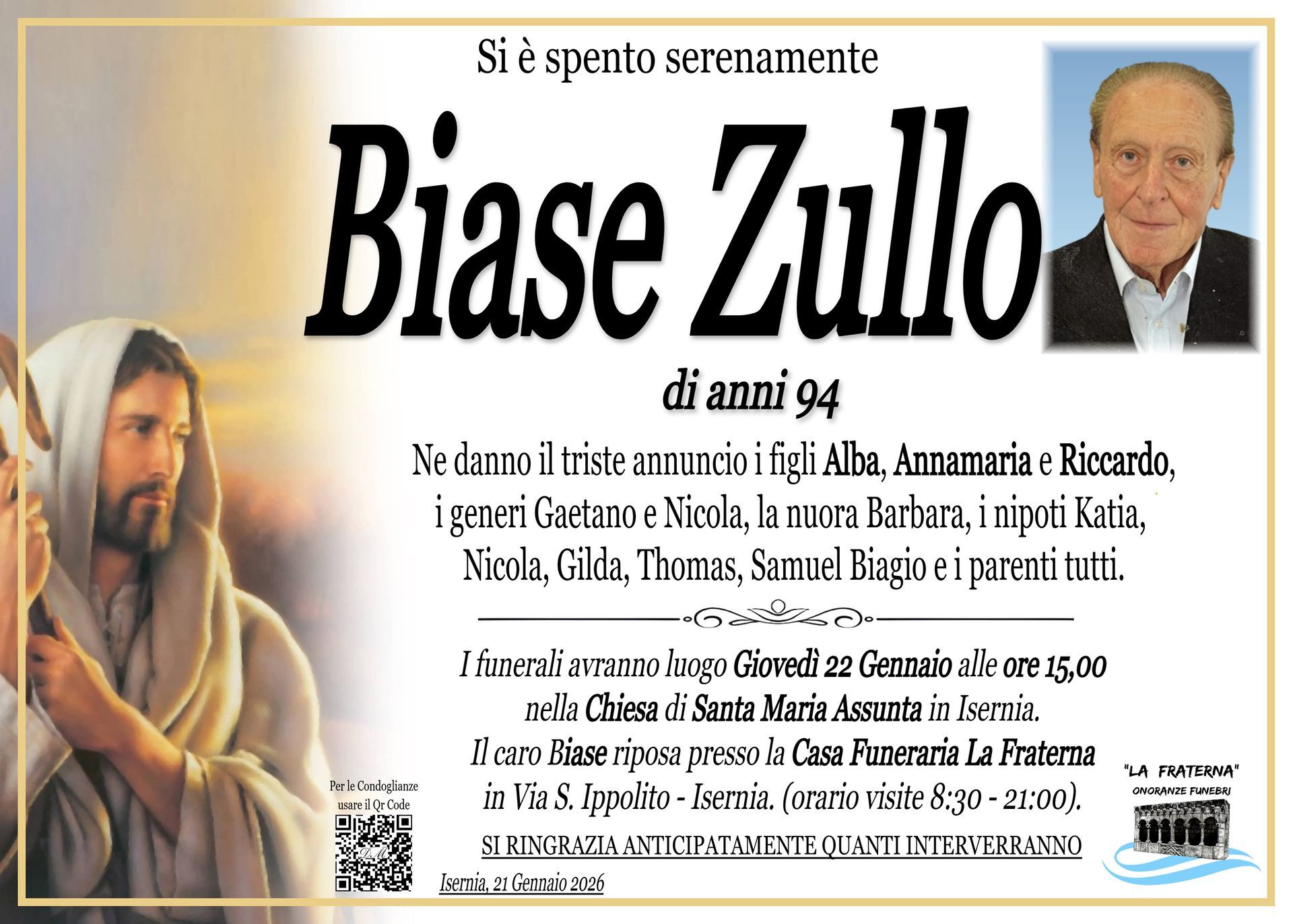 necrologio Biase Zullo
