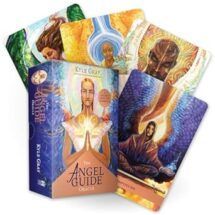 The angel guide oracle cards are stacked on top of each other.