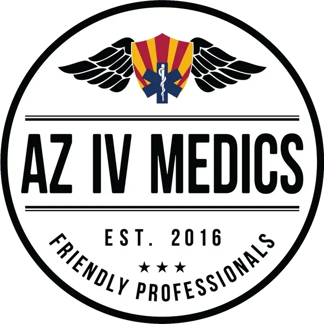 The logo for az iv medics is a friendly professionals logo