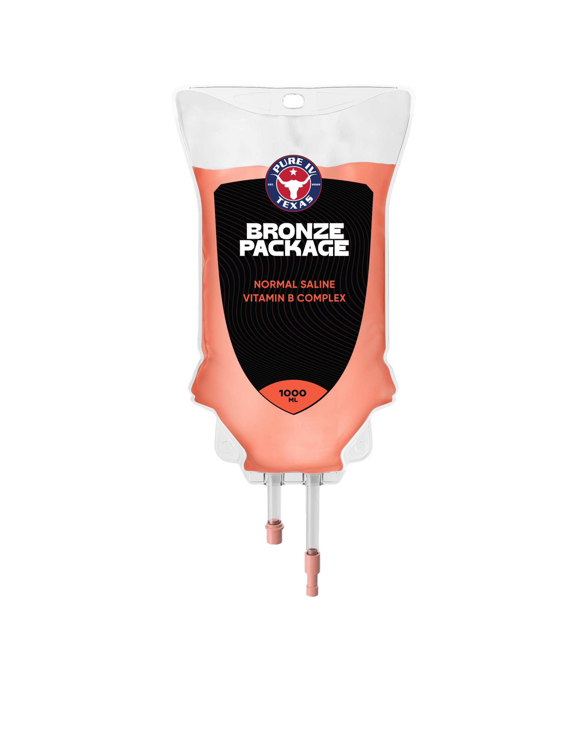 A bag of juice with a needle sticking out of it.