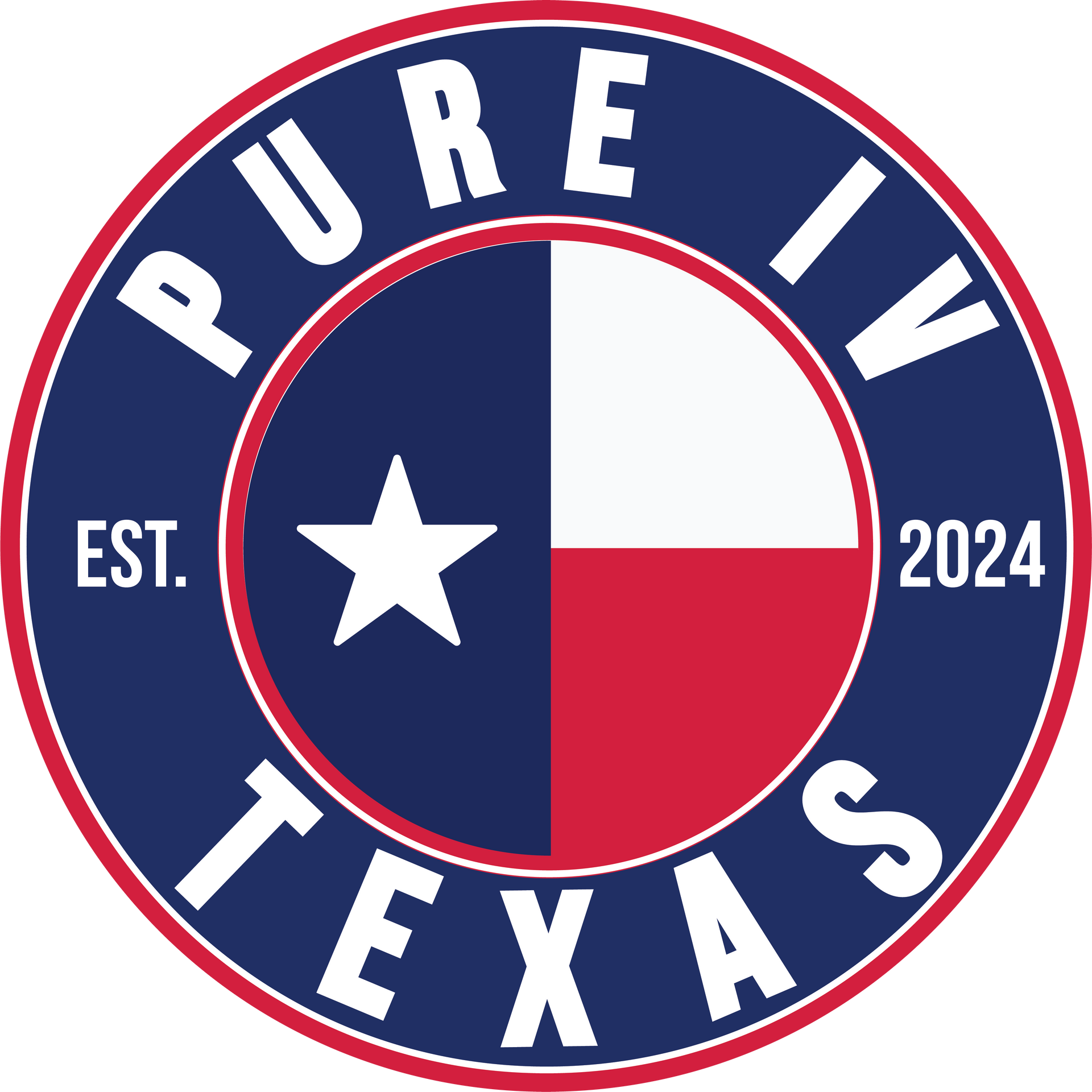 The logo for pure iv texas has a texas flag in the center