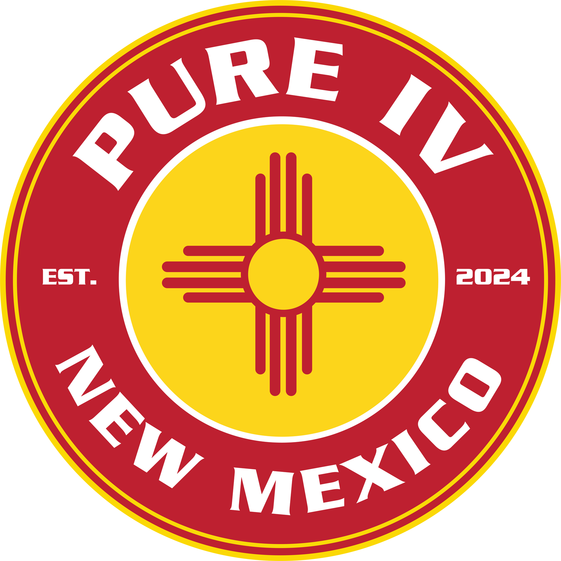 The logo for pure iv new mexico has a yellow cross in the center
