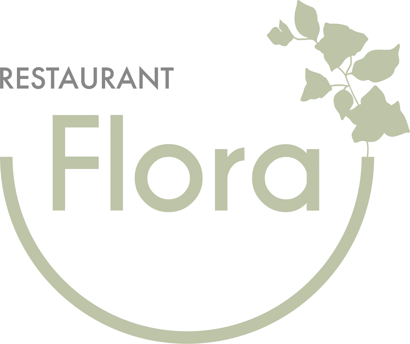 Restaurant logo for Flora, with text and a plant motif in muted green tones.