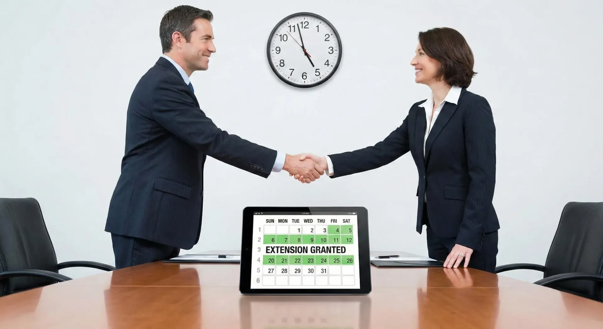 This image visualizes the successful negotiation of the six-week extension, providing the necessary time to resolve the issue.