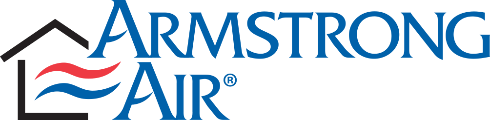 Armstrong Air logo with a house icon and stylized air waves in blue and red.