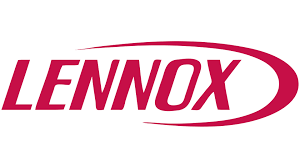 Lennox logo in red text with a curved red swoosh on a white background.