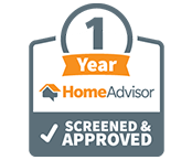 HomeAdvisor Screened & Approved badge: gray and orange, 