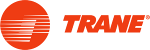 Trane logo: Orange circle with horizontal lines, 