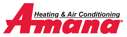 Amana Heating & Air Conditioning logo in red and black on a white background.