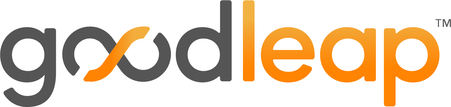 GoodLeap logo: gray text with orange infinity symbol in the middle.
