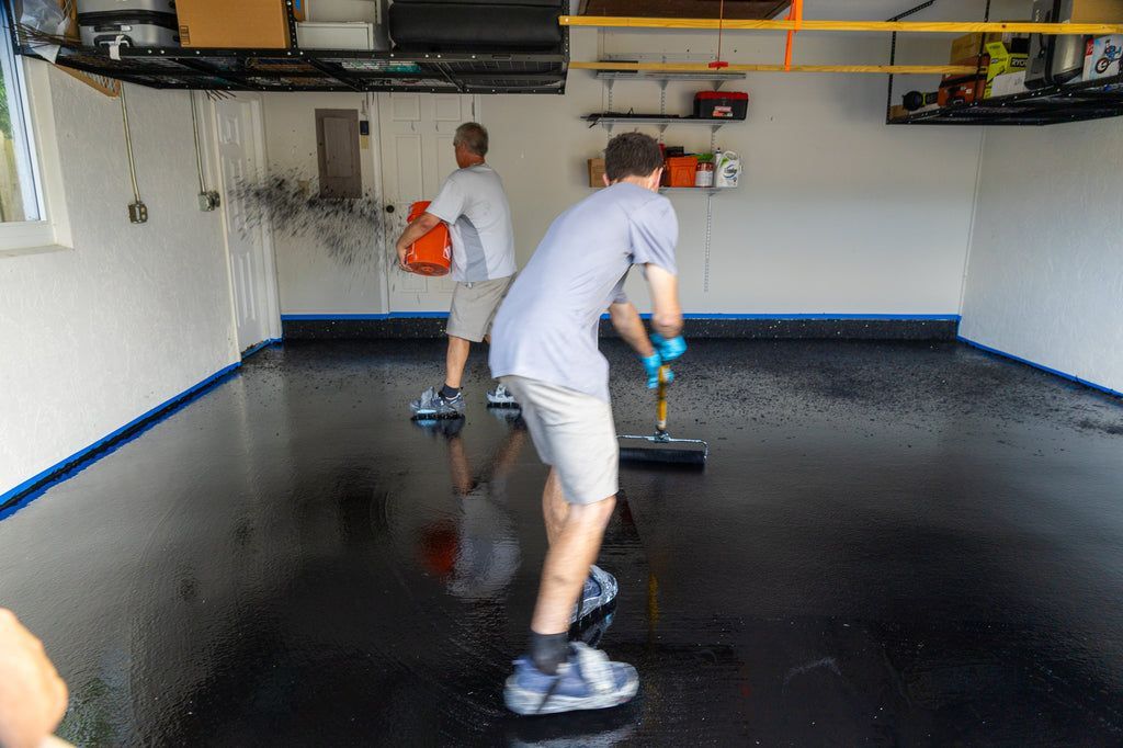 Process of installing vinyl flake on an epoxy floor.
