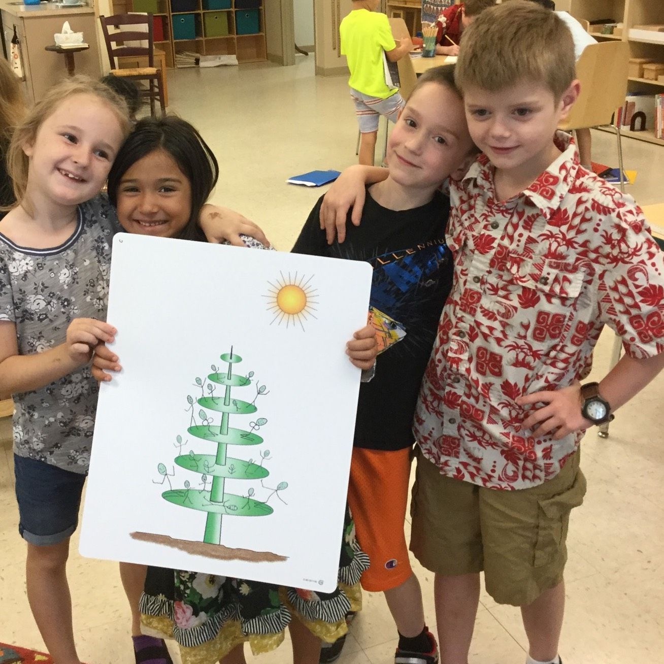 Montessori children holding a biology material