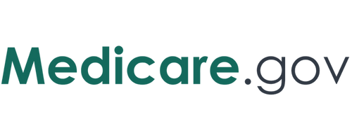 Medicare.gov logo. Text in teal and dark gray on white background.